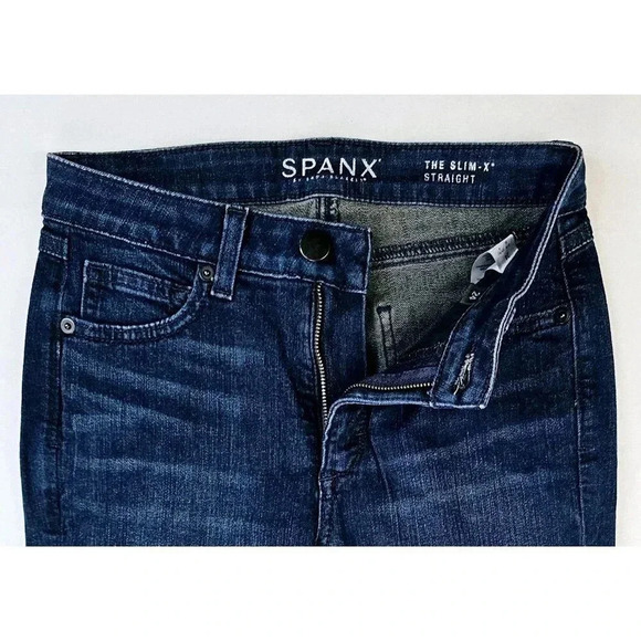 Spanx Size 24X33 Women's The Slim-X Straight Blue Denim Red Rivet Logo Jeans - Picture 11 of 13